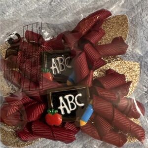 Chalkboard Charm Navy Burgundy and White Hair Bows and gold headbands for girls.